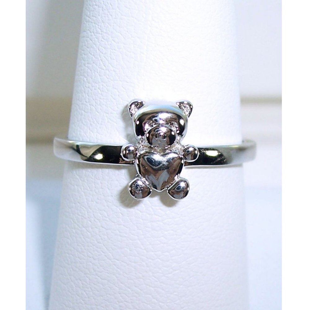 925 STERLING SILVER Adorable Dainty Teddy Bear Ring With Heart Belly